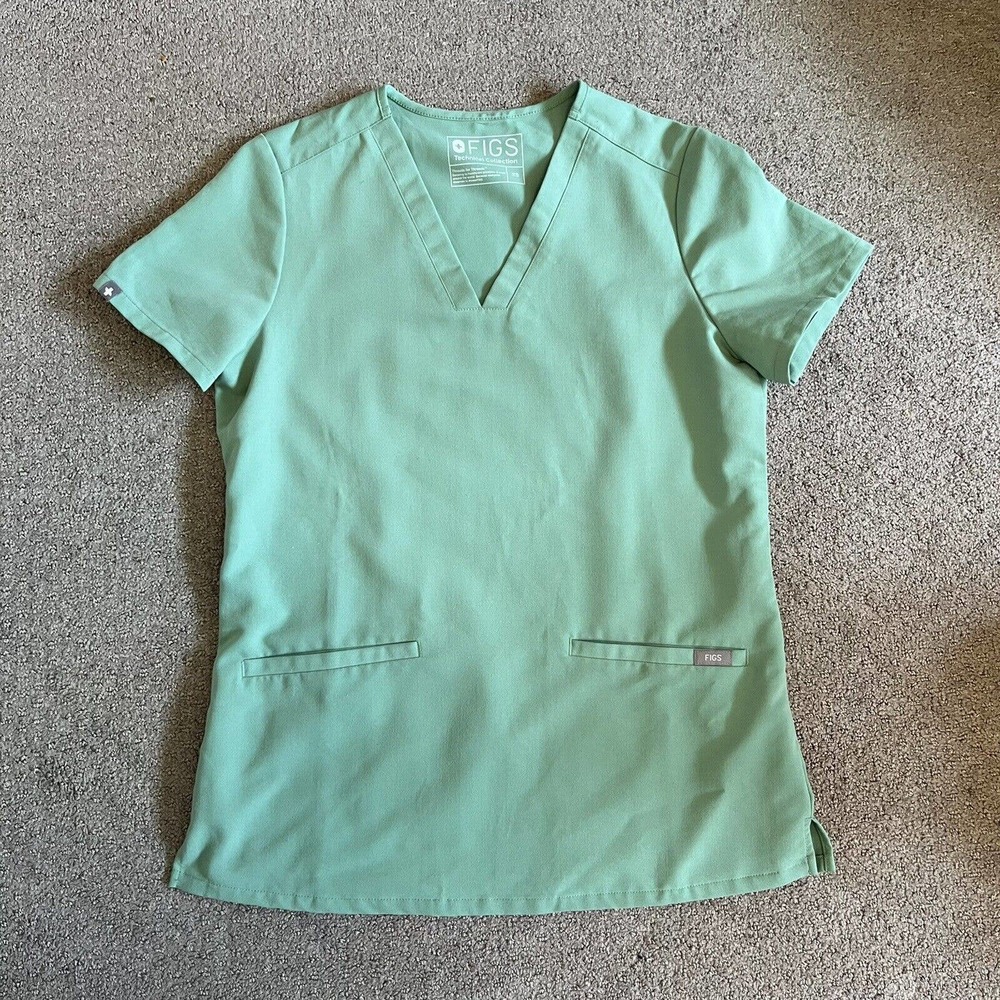 Figs Scrubs Top 2 Pocket Green Shirt Surgical - Picture 1 of 6